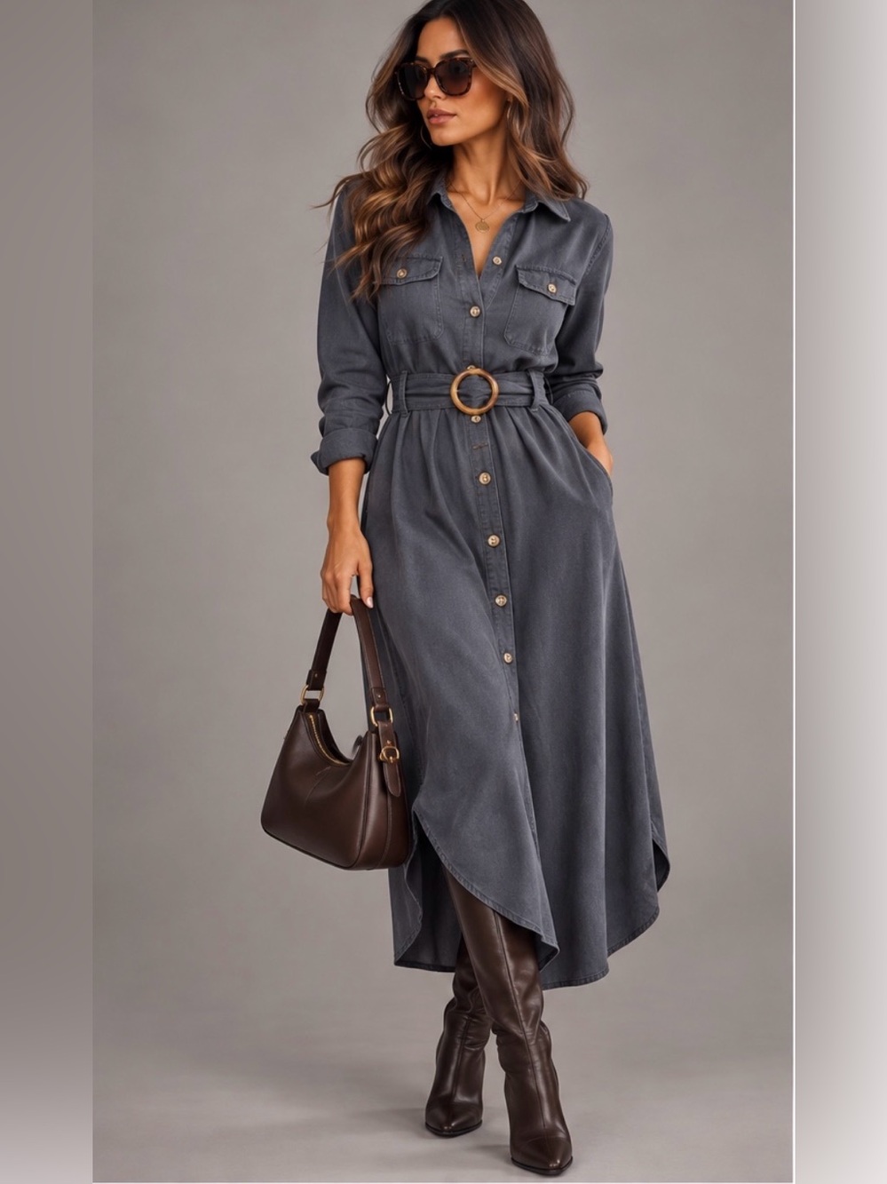 Velvet Heart Charcoal Button-Front denim Dress S